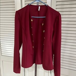 Elegant Red and Gold Blazer with Open Front